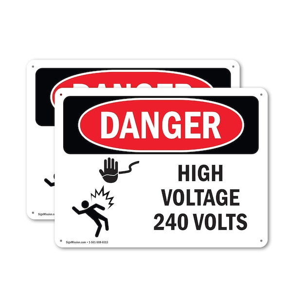 Signmission High Voltage 240 Volts Danger Sign, Plastic, 10in W x 7in L, 2PK OS-2PACK-DS-P-710-L-2198 - main